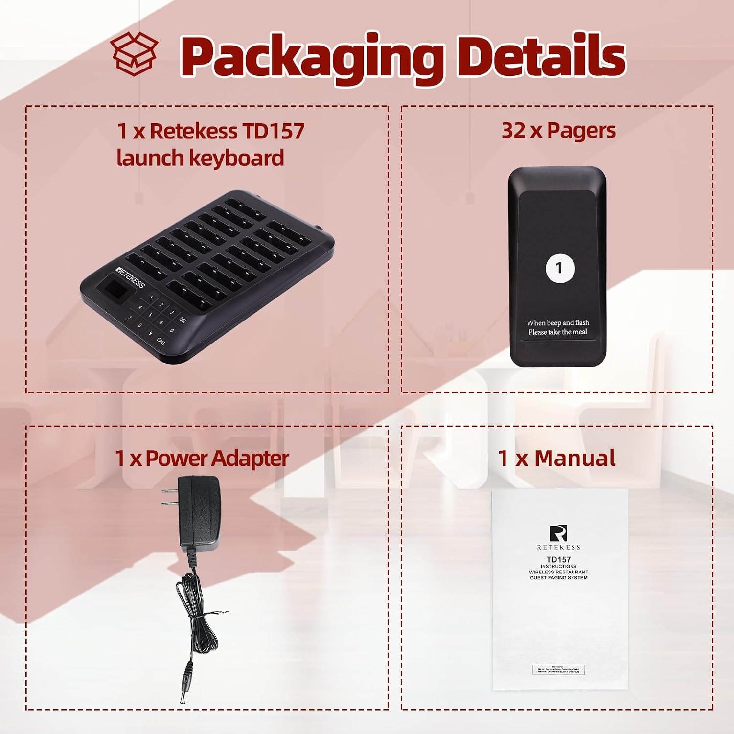 Retekess TD157 Draadloos Oproepsysteem 32 Pagers - Restaurant Pager 30% Korting