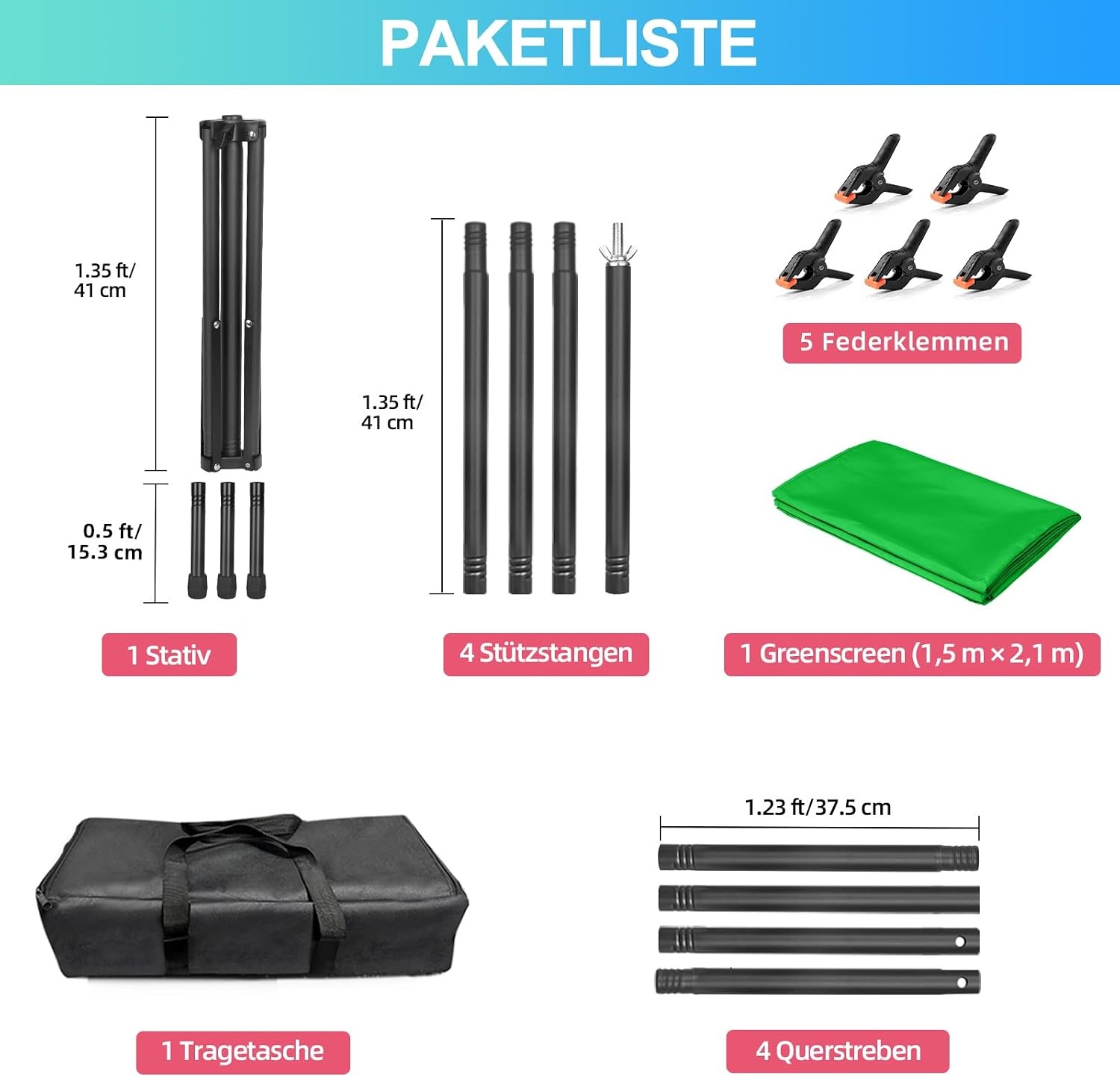 JEBUTU Green Screen 1.5x2m met Statief & Klemmen - 50% Korting