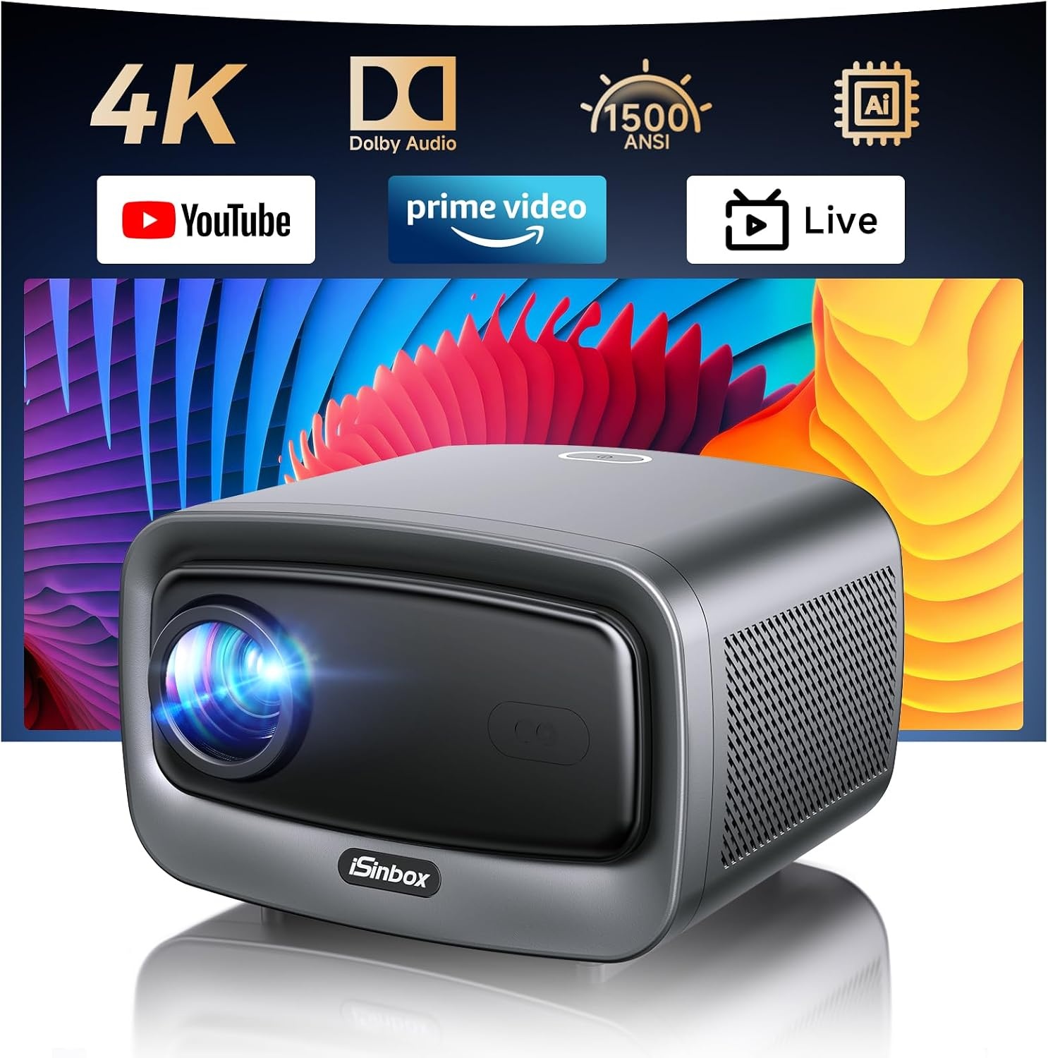 iSinbox JY821 4K Smart Beamer - 1500 ANSI Lumen, WiFi 6 - Grijs (35% Korting)