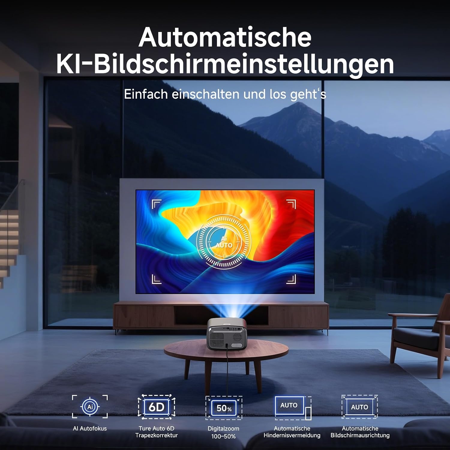 iSinbox JY821 4K Smart Beamer - 1500 ANSI Lumen, WiFi 6 - Grijs (35% Korting)