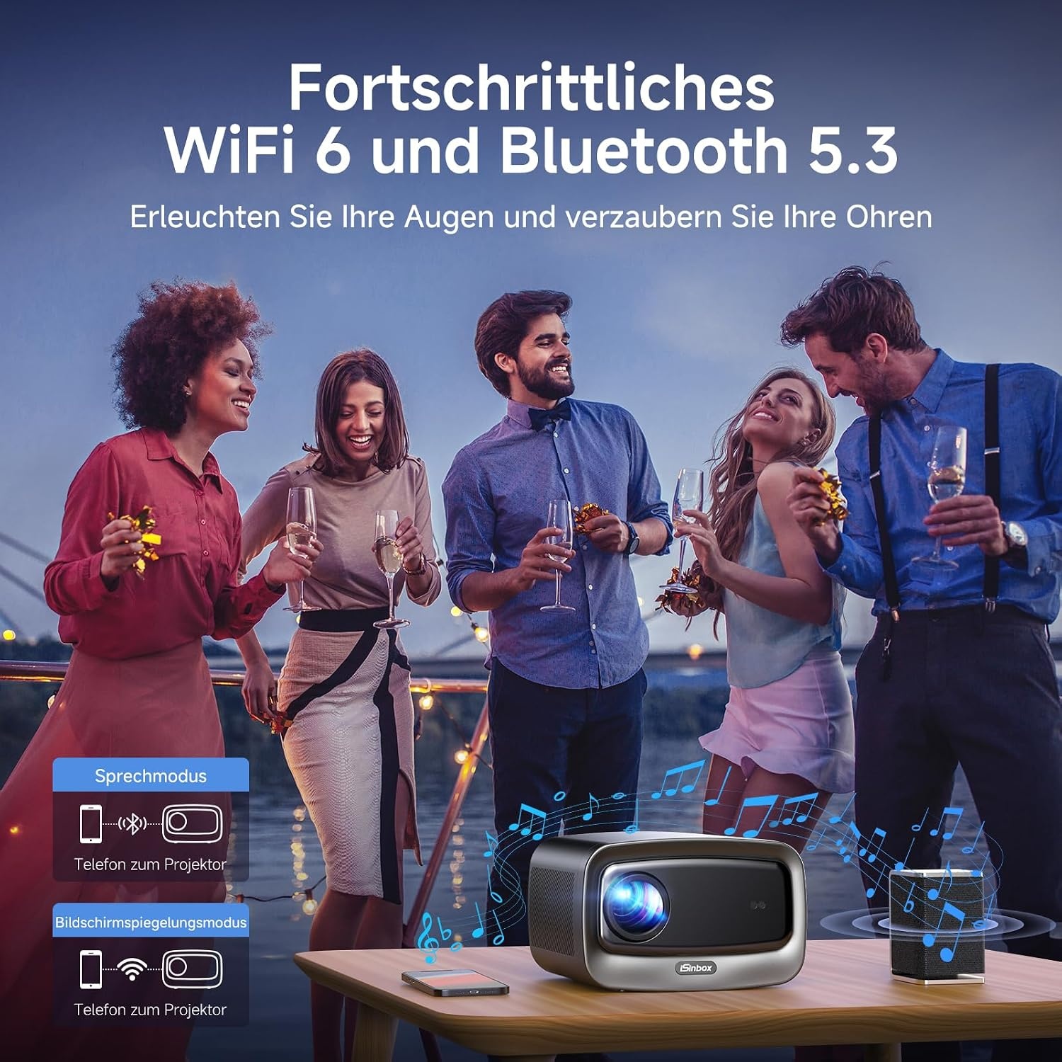 iSinbox JY821 4K Smart Beamer - 1500 ANSI Lumen, WiFi 6 - Grijs (35% Korting)