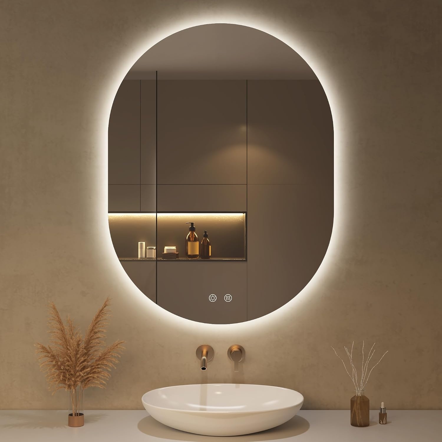 Ovale LED Spiegel 60x80cm met Verlichting & Ontdooifunctie - 34% Korting
