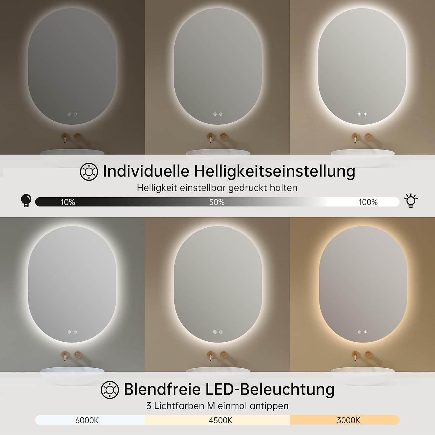 Ovale LED Spiegel 60x80cm met Verlichting & Ontdooifunctie - 34% Korting