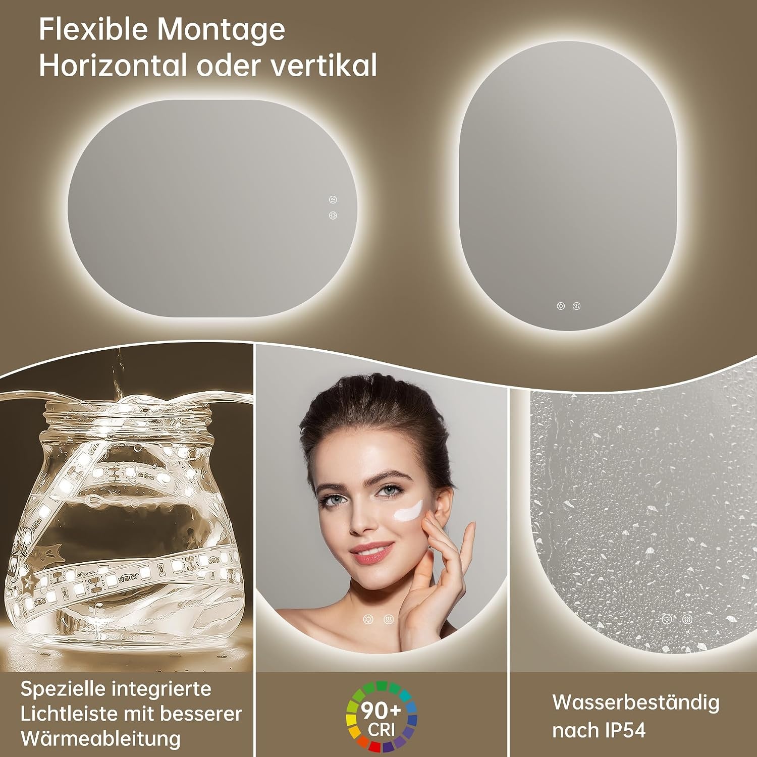 Ovale LED Spiegel 60x80cm met Verlichting & Ontdooifunctie - 34% Korting
