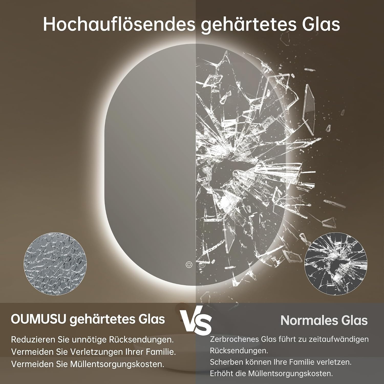 Ovale LED Spiegel 60x80cm met Verlichting & Ontdooifunctie - 34% Korting