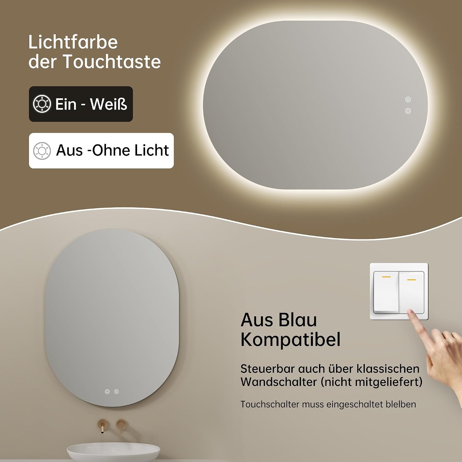 Ovale LED Spiegel 60x80cm met Verlichting & Ontdooifunctie - 34% Korting
