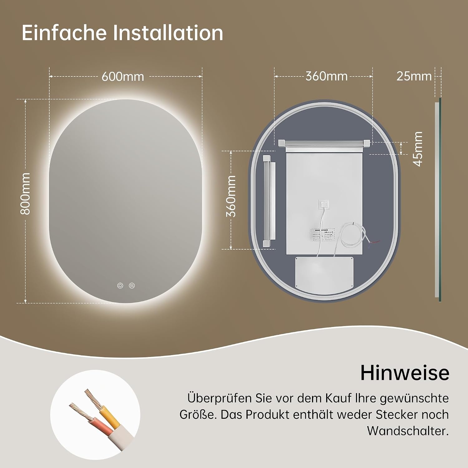 Ovale LED Spiegel 60x80cm met Verlichting & Ontdooifunctie - 34% Korting