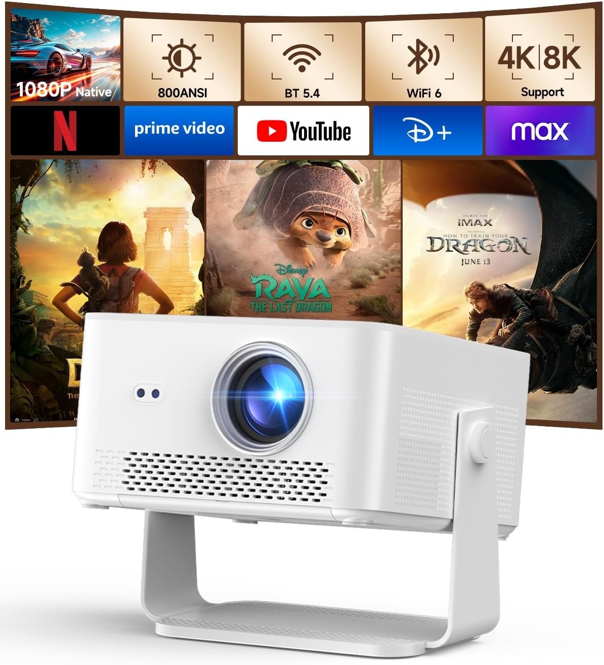 Beamer 1080P 4K Native 800 ANSI met Android 14 & WiFi 6 (35% Korting)