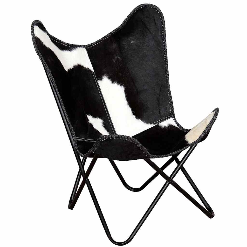 Vlinderstoel Echt Rundleer Zwart/Wit - 35% Korting