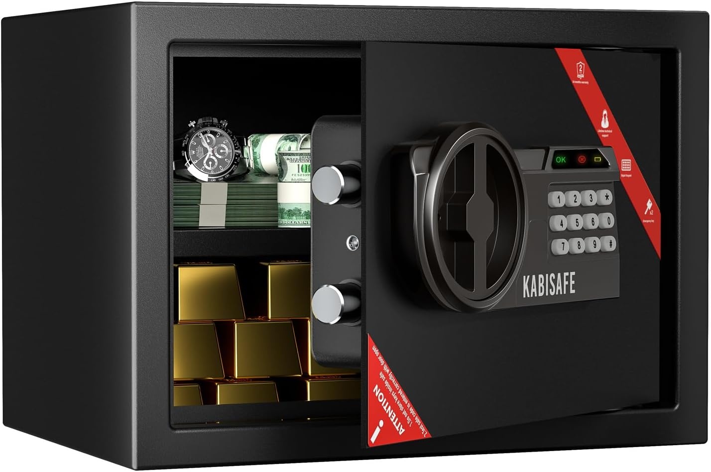 KABISAFE Elektronische Kluis 25L - Zwart - Cijferslot & Sleutel - 25x35x25 cm - 34% Korting