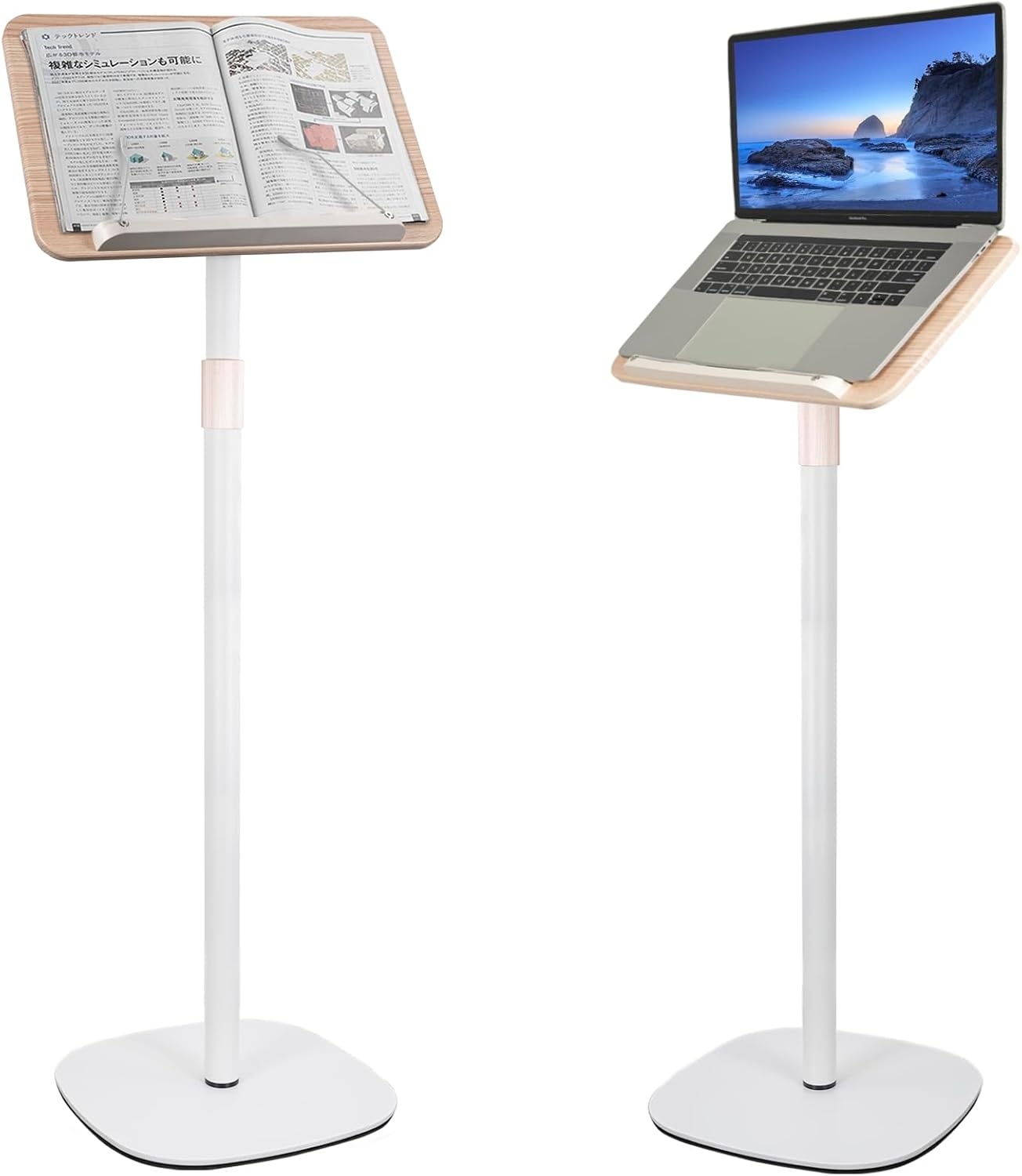 Verrijdbare Boekenstandaard met Bijzettafel Wit 50-130 cm (34% Korting)
