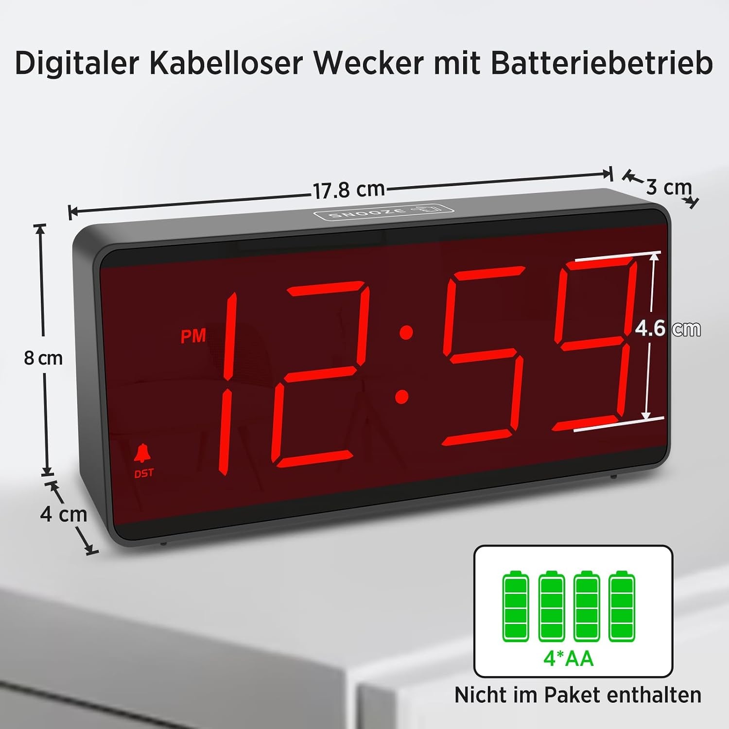 Eachui Digitale Wekker - Batterijgevoed, Grote Cijfers, Dimbaar - 34% Korting