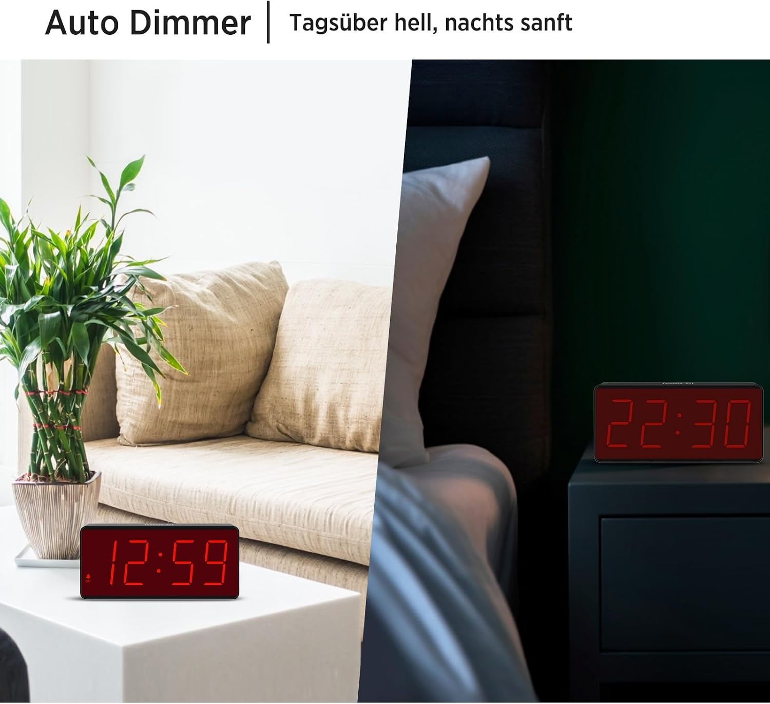 Eachui Digitale Wekker - Batterijgevoed, Grote Cijfers, Dimbaar - 34% Korting