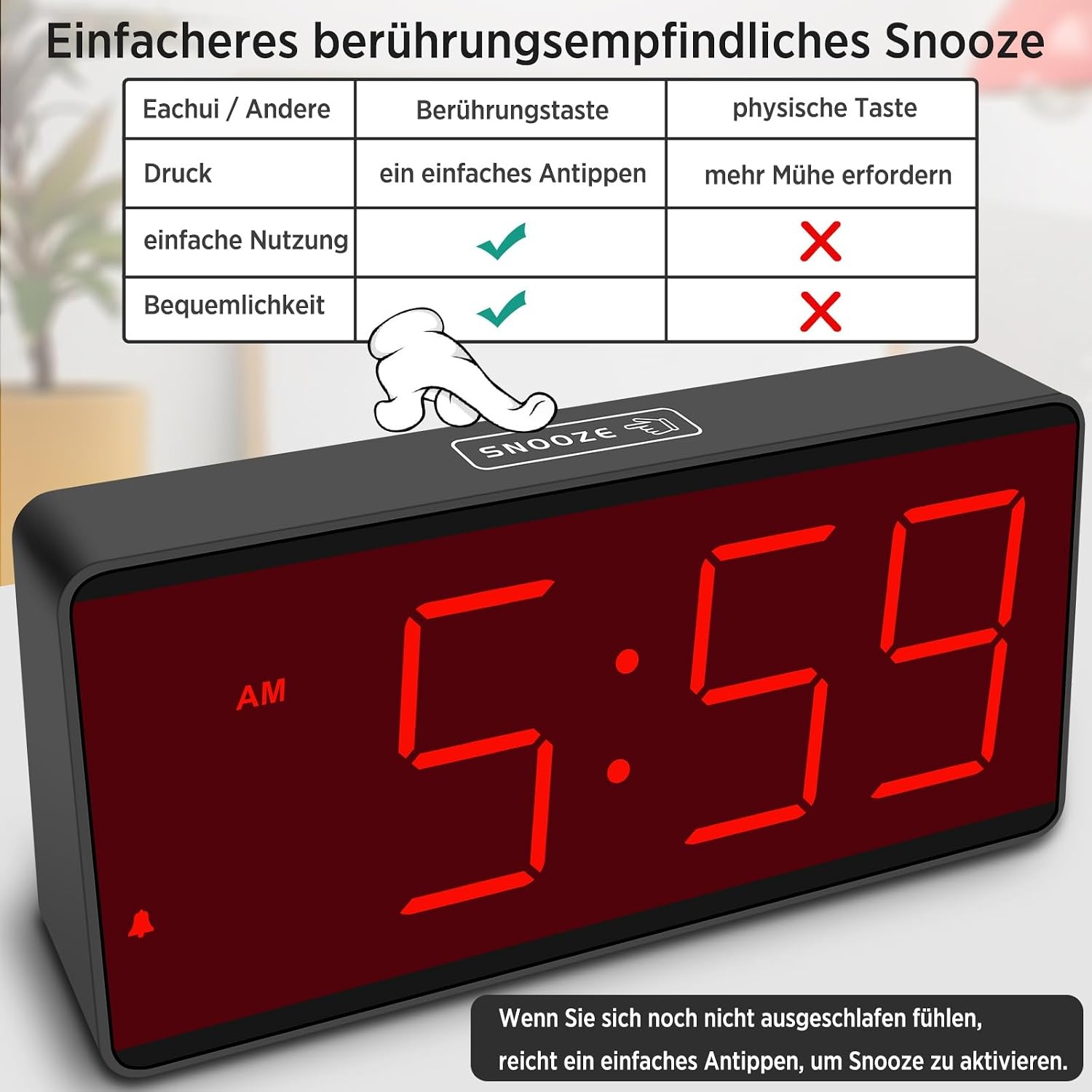 Eachui Digitale Wekker - Batterijgevoed, Grote Cijfers, Dimbaar - 34% Korting