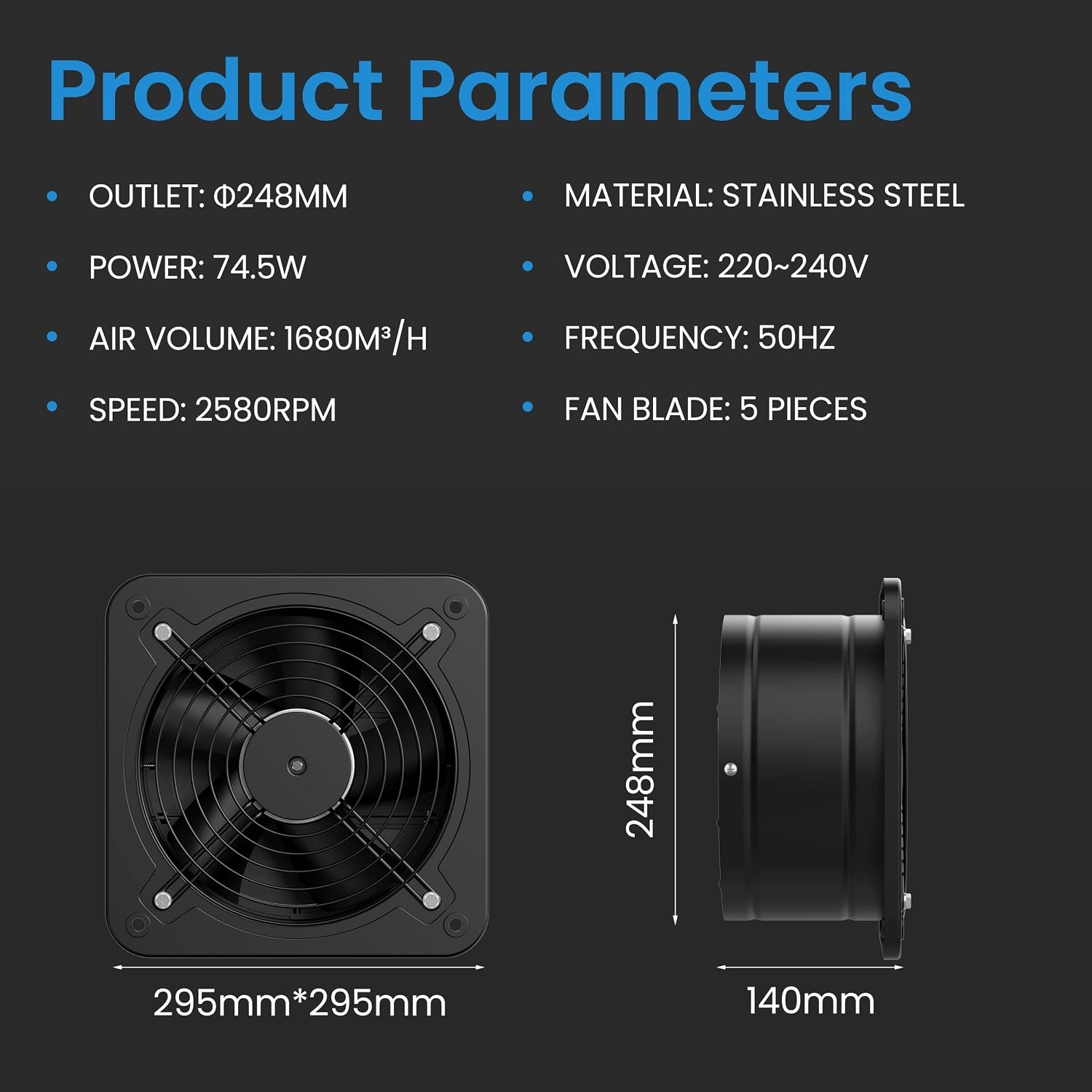 Hon&Guan Afvoerventilator 250mm met Toerentalregelaar - 34% Korting