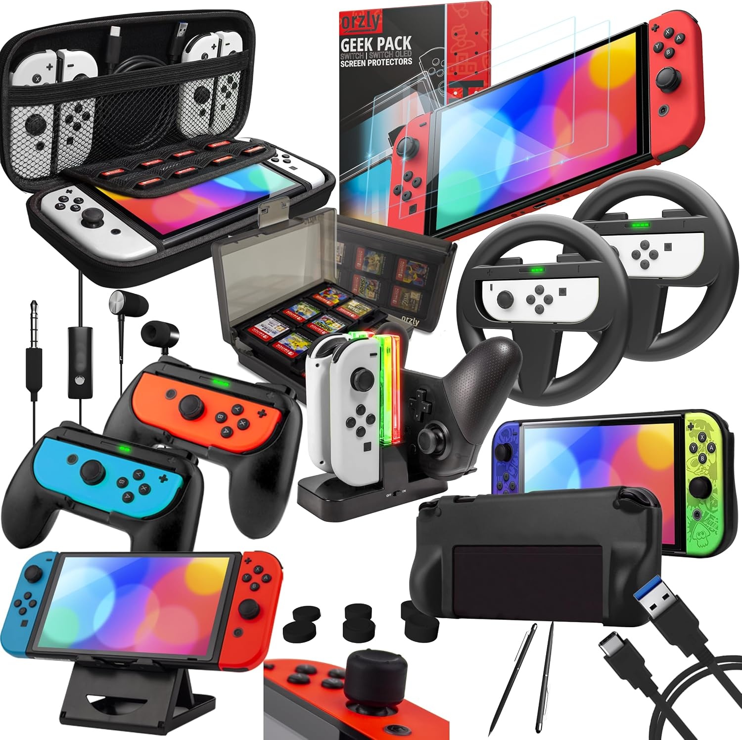 Orzly Geek Pack Nintendo Switch Accessoiresbundel Zwart - 34% Korting
