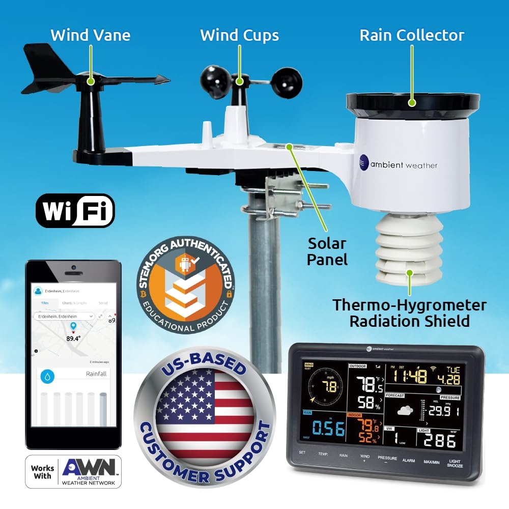 Ambient Weather WS-2902 WiFi Weerstation Zwart/Donkergrijs - 35% Korting