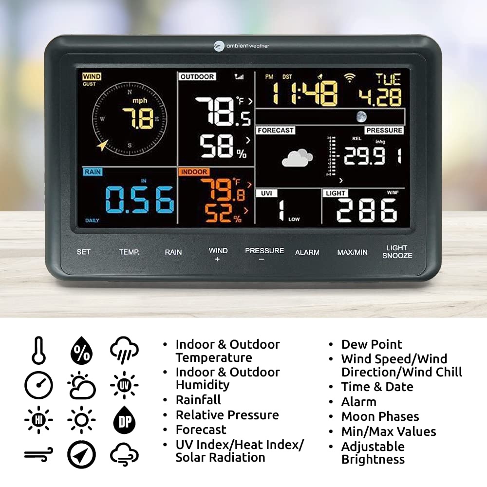 Ambient Weather WS-2902 WiFi Weerstation Zwart/Donkergrijs - 35% Korting