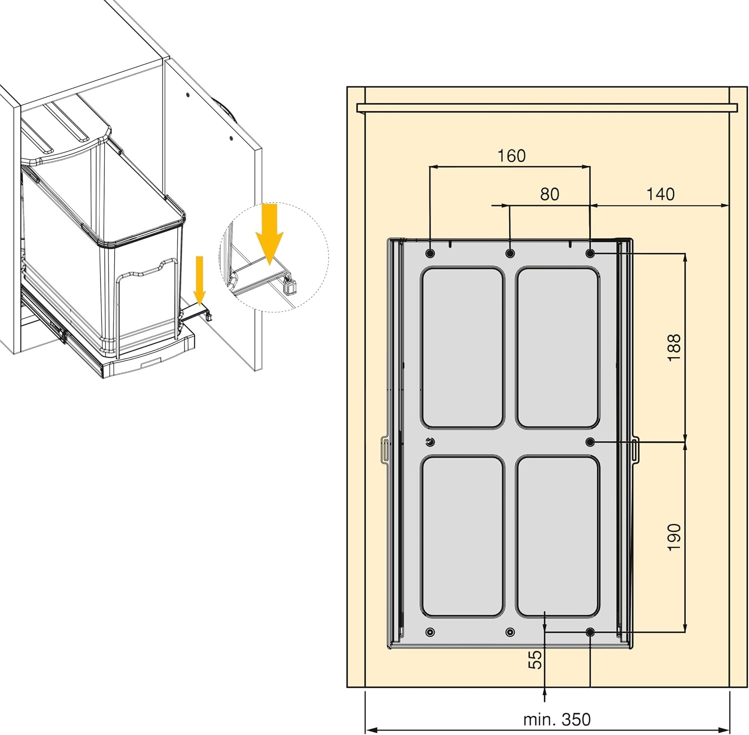 Emuca Inbouw Afvalemmer - 24L Antracietgrijs - 34% Korting