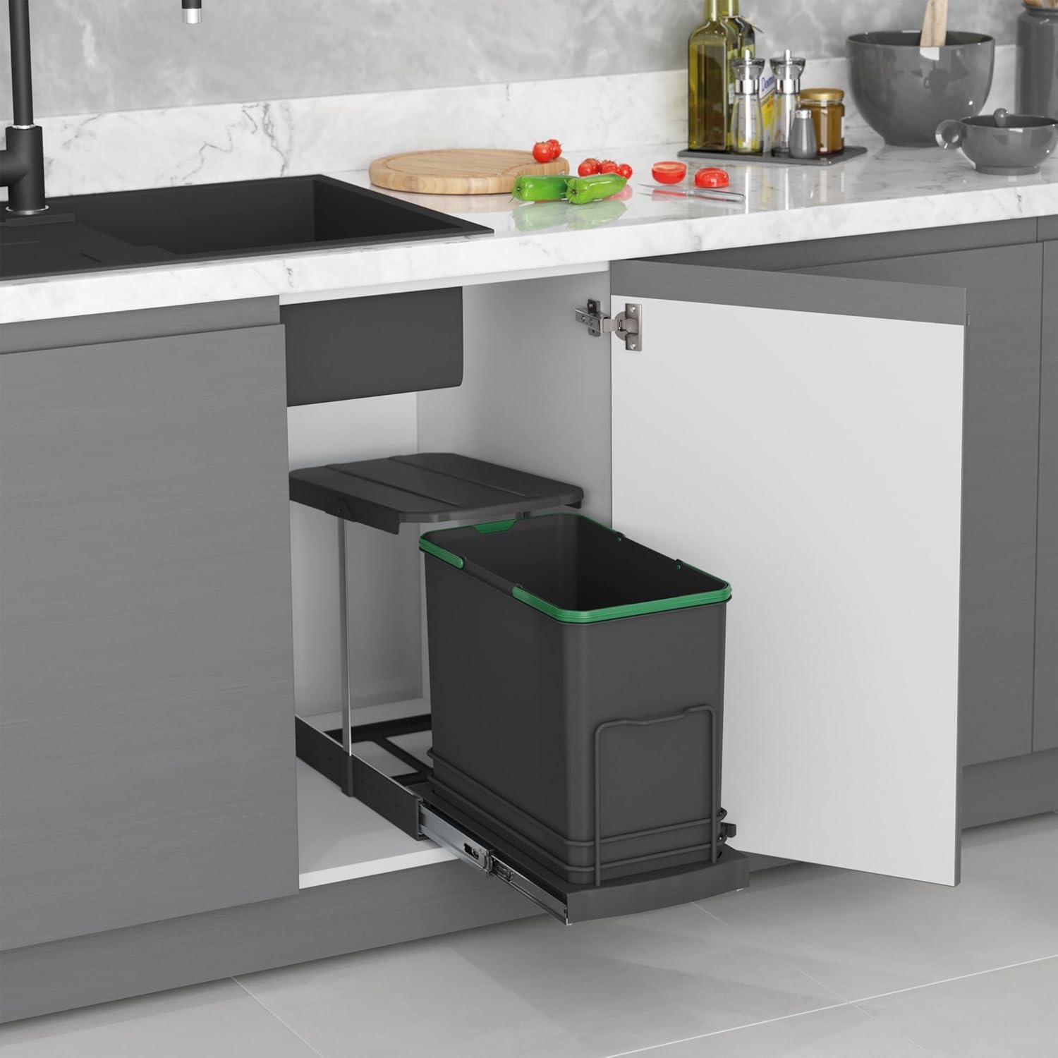 Emuca Inbouw Afvalemmer - 24L Antracietgrijs - 34% Korting