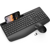 Draadloos Ergonomisch Toetsenbord & Muis Combo met Polssteun & Telefoonhouder - Zwart (33% Korting)