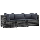 VidaXL Loungeset 3-delig Poly Rattan Grijs met Kussens - 35% Korting