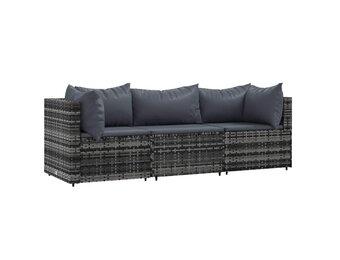 VidaXL Loungeset 3-delig Poly Rattan Grijs met Kussens - 35% Korting