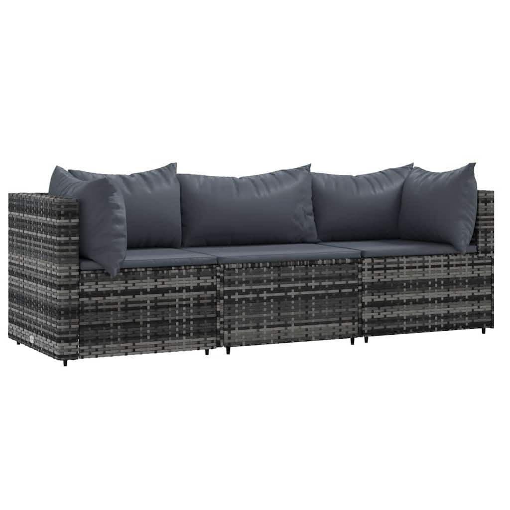VidaXL Loungeset 3-delig Poly Rattan Grijs met Kussens - 35% Korting