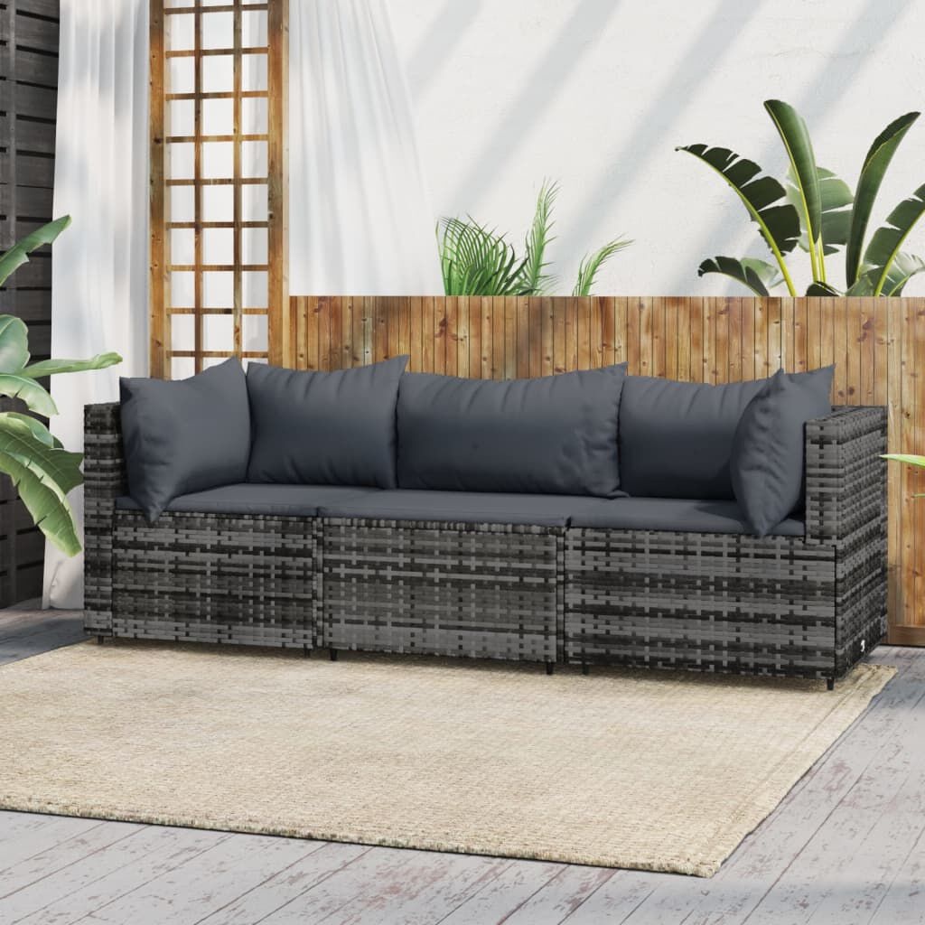 VidaXL Loungeset 3-delig Poly Rattan Grijs met Kussens - 35% Korting
