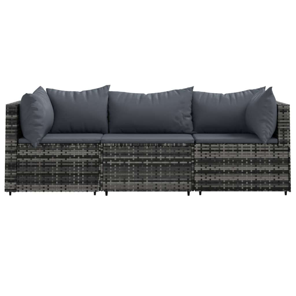 VidaXL Loungeset 3-delig Poly Rattan Grijs met Kussens - 35% Korting