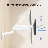 suptek VESA 75/100 Wandhouder voor 13-32 inch led-/LCD/tv-scherm tot 9 kg, monitorhouder met volledig instelbare gasveer, in hoogte verstelbaar, kantelbaar en draaibaar (Wit, Large)