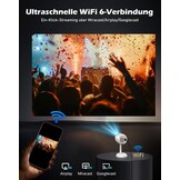 VGKE Mini-beamer met Android-app, 3D TOF-autofocus, automatische trapeziumcorrectie, 16000 lumen, Full HD, 4K-ondersteuning, wifi6, bluetooth, draagbare projector voor outdoor/mobiele telefoon/laptop