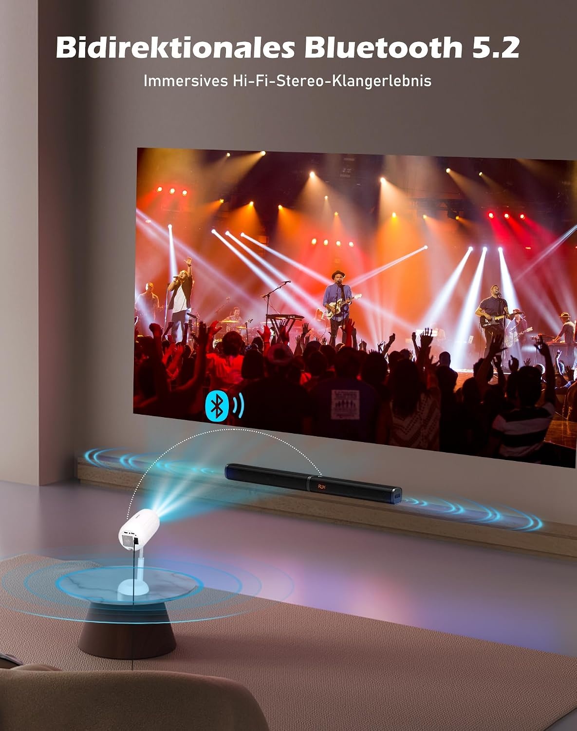 VGKE Mini-beamer met Android-app, 3D TOF-autofocus, automatische trapeziumcorrectie, 16000 lumen, Full HD, 4K-ondersteuning, wifi6, bluetooth, draagbare projector voor outdoor/mobiele telefoon/laptop