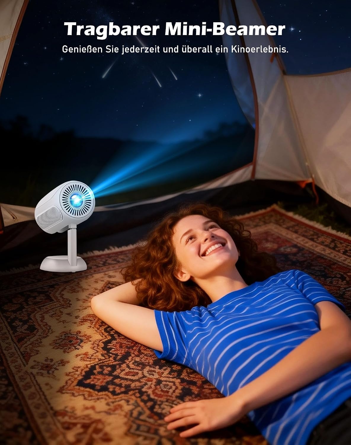 VGKE Mini-beamer met Android-app, 3D TOF-autofocus, automatische trapeziumcorrectie, 16000 lumen, Full HD, 4K-ondersteuning, wifi6, bluetooth, draagbare projector voor outdoor/mobiele telefoon/laptop