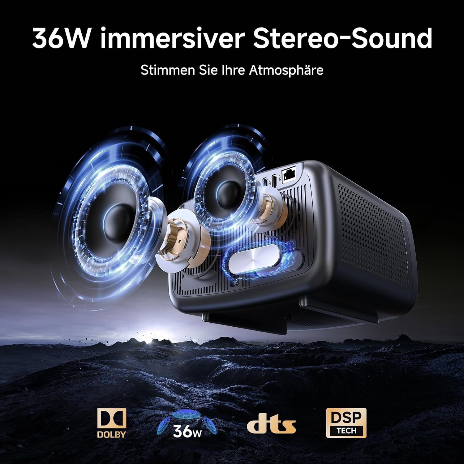 iSinbox JY821 4K Smart Beamer - 1500 ANSI Lumen, WiFi 6, Bluetooth, Autofocus - Grijs