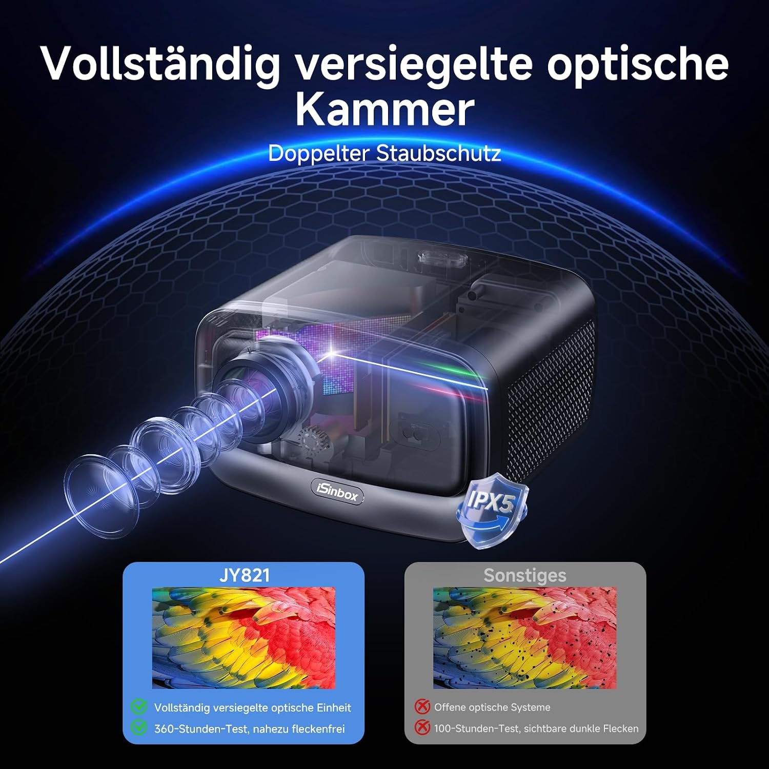 iSinbox JY821 4K Smart Beamer - 1500 ANSI Lumen, WiFi 6, Bluetooth, Autofocus - Grijs