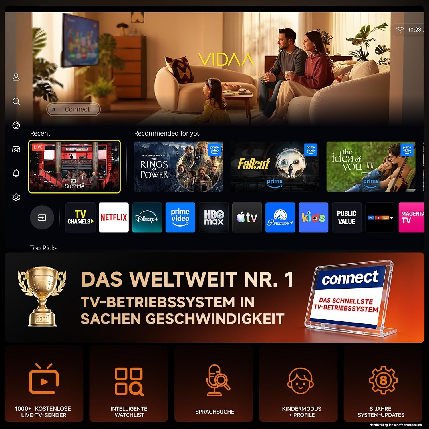 Intelligente 4K-projector met VIDAA, compatibel met Netflix-app, Dolby audio en HDR10+, KOGATA originele AirPlay, autofocus, 6D-keystone, WiFi 6 en Bluetooth, thuisbioscoopprojector