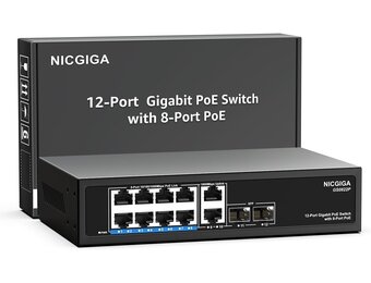 8-poorts Gigabit PoE Switch onbeheerd met 8-poorts IEEE802.3af/at PoE+@120W, 2x 1000Mbps uplink + 2x 1G SFP, 12-poorts netwerk power over Ethernet switch.