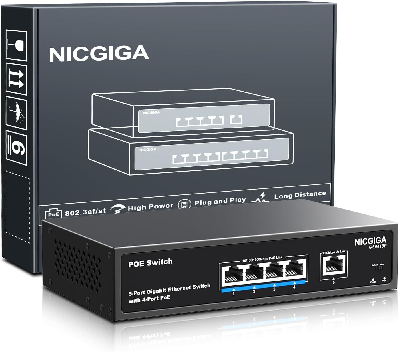 8-poorts Gigabit PoE Switch onbeheerd met 8-poorts IEEE802.3af/at PoE+@120W, 2x 1000Mbps uplink + 2x 1G SFP, 12-poorts netwerk power over Ethernet switch.