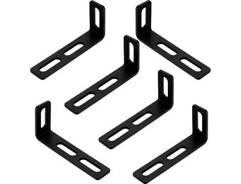 Verstelbare hoekhouder met 3 lange sleuven, 6 stuks L-vormige zwart, 90 graden metalen hoekverbindingen, robuuste houders voor meubelmontage, 110 x 50 x 24 mm/3,5 mm dikte
