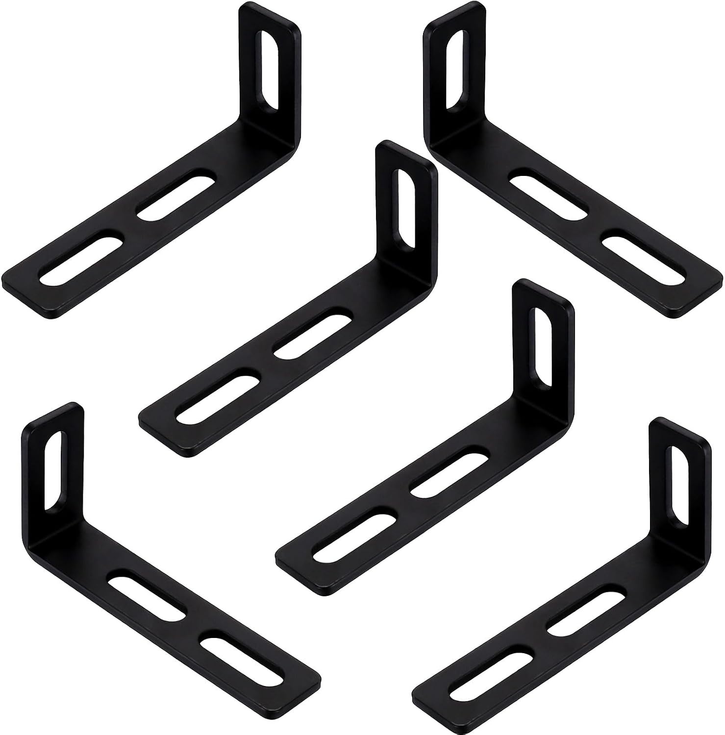 Verstelbare hoekhouder met 3 lange sleuven, 6 stuks L-vormige zwart, 90 graden metalen hoekverbindingen, robuuste houders voor meubelmontage, 110 x 50 x 24 mm/3,5 mm dikte