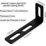 Verstelbare hoekhouder met 3 lange sleuven, 6 stuks L-vormige zwart, 90 graden metalen hoekverbindingen, robuuste houders voor meubelmontage, 110 x 50 x 24 mm/3,5 mm dikte