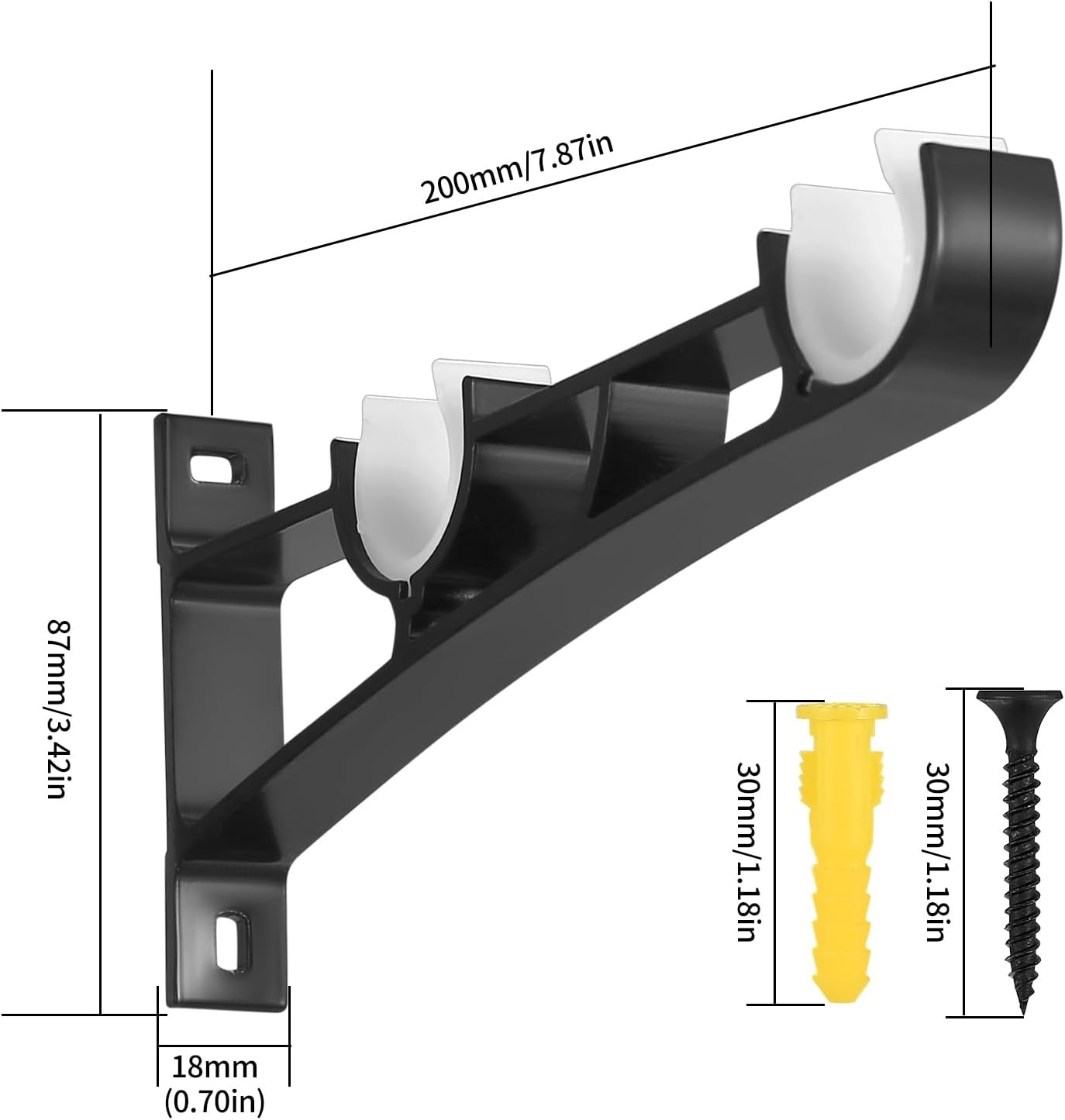 2 stuks gordijnstangbeugels, zwarte gordijnroedebeugels, zwaar belastbare metalen gordijnbeugels voor palen, gordijnroedehouders haken aluminiumlegering, gordijnrailbeugels voor 23 mm-33 mm