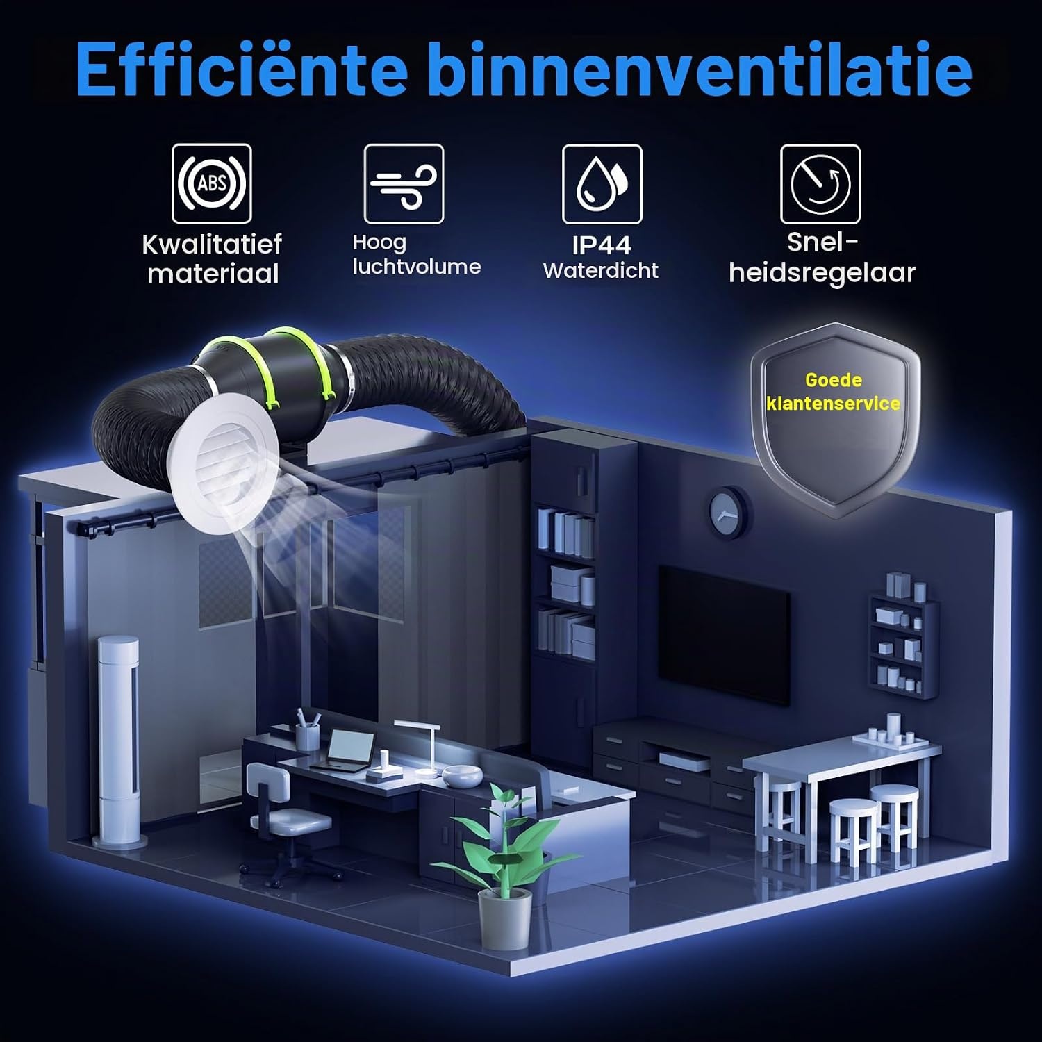 Hon&Guan Buisventilator, 100 mm, instelbaar met snelheidsregelaar, buisventilator, rookafzuiging met EU-stekker, badkamerventilator, rookafzuiging, ventilator voor kweektent, actief koolfilter