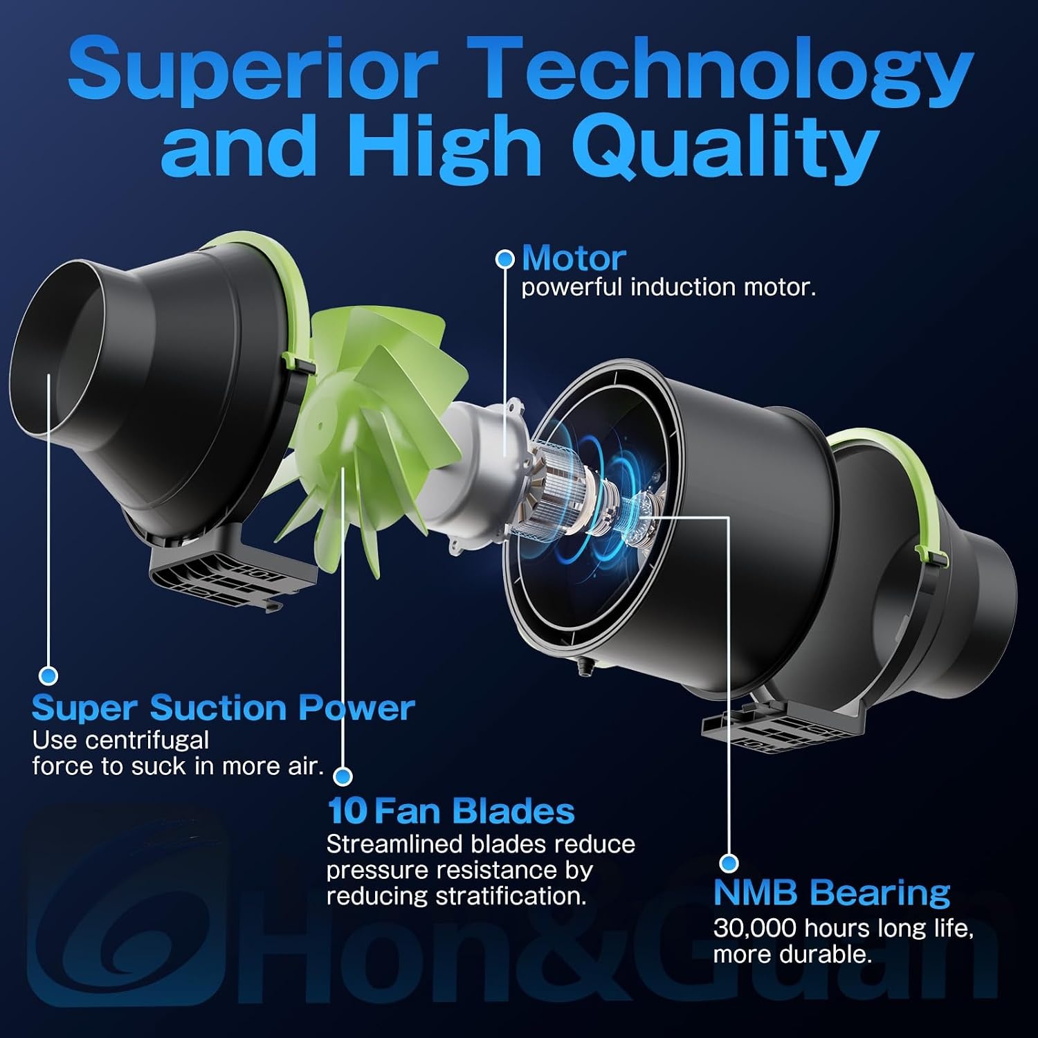 Hon&Guan Buisventilator, 100 mm, instelbaar met snelheidsregelaar, buisventilator, rookafzuiging met EU-stekker, badkamerventilator, rookafzuiging, ventilator voor kweektent, actief koolfilter