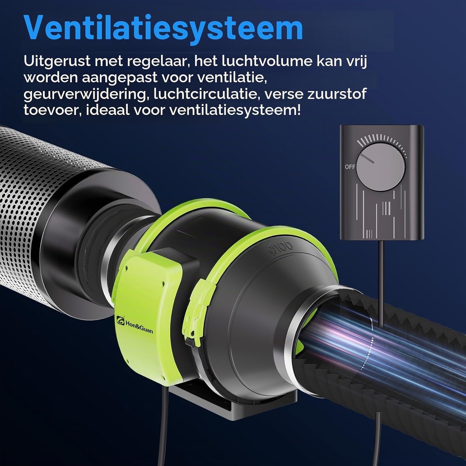 Hon&Guan Buisventilator, 100 mm, instelbaar met snelheidsregelaar, buisventilator, rookafzuiging met EU-stekker, badkamerventilator, rookafzuiging, ventilator voor kweektent, actief koolfilter