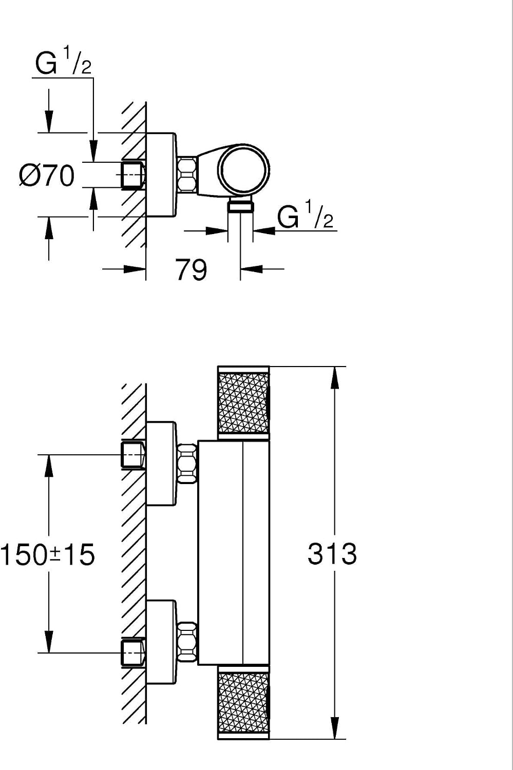 GROHE Precision Feel Thermostatische Douchemengkraan 313 x 80 mm - Chroom
