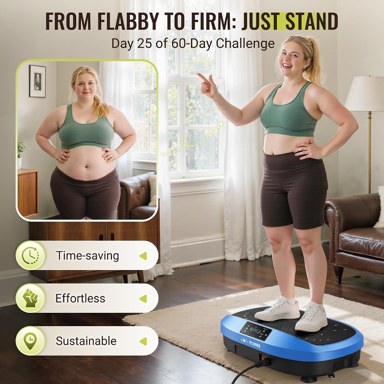 FLYBIRD Trillingsplaat Oefenmachine, Verbeterde versie Power Trillingsplaat voor gewichtsverlies, 120 snelheidsniveaus, 150 kg gewichtscapaciteit, full-body workout vibratieplaat voor lymfedrainage en