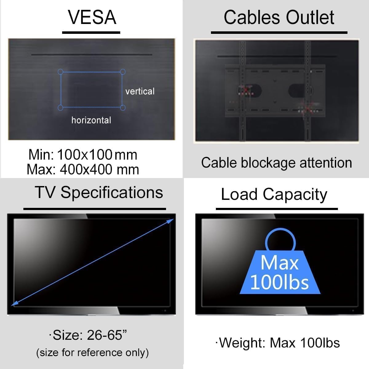 suptek TV Plafondbeugel voor 26-65 inch Schermen, In hoogte verstelbaar 54-78cm, Kantelbaar en Draaibaar, Belasting 45kg, VESA 400x400mm, Geschikt voor Schuin Plafond, MC4602 - Maat 26-49"