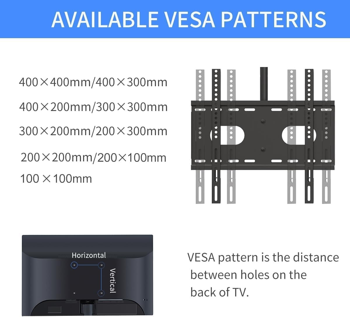 suptek TV Plafondbeugel voor 26-65 inch Schermen, In hoogte verstelbaar 54-78cm, Kantelbaar en Draaibaar, Belasting 45kg, VESA 400x400mm, Geschikt voor Schuin Plafond, MC4602 - Maat 26-49"